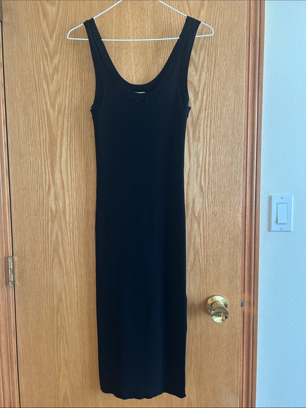 The Drop - Classic Black Ribbed Tank Midi Dress - Sleek Everyday Style